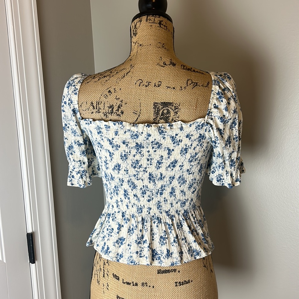 Mia Addison Smocked Baby Doll Top | Blue & White Ditzy Floral - Picture 3 of 5